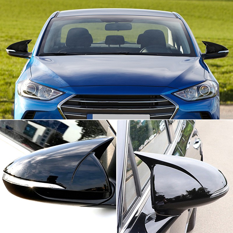 2 Gloss Black Rear View Side Door Mirror Cover Cap For 2016-2020 Hyundai Elantra