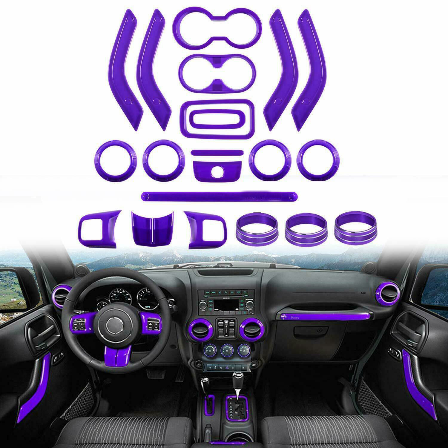 21X Car Interior Decoration Trim Kit For Jeep Wrangler JK 2011-2018 4Door Purple