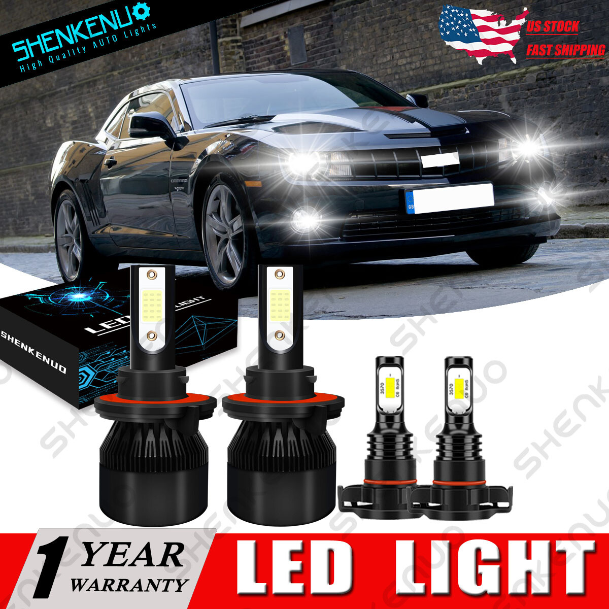 For Chevrolet Camaro 2010 2011- 2013 6000K Front LED Headlight Hi/Low +Fog Light