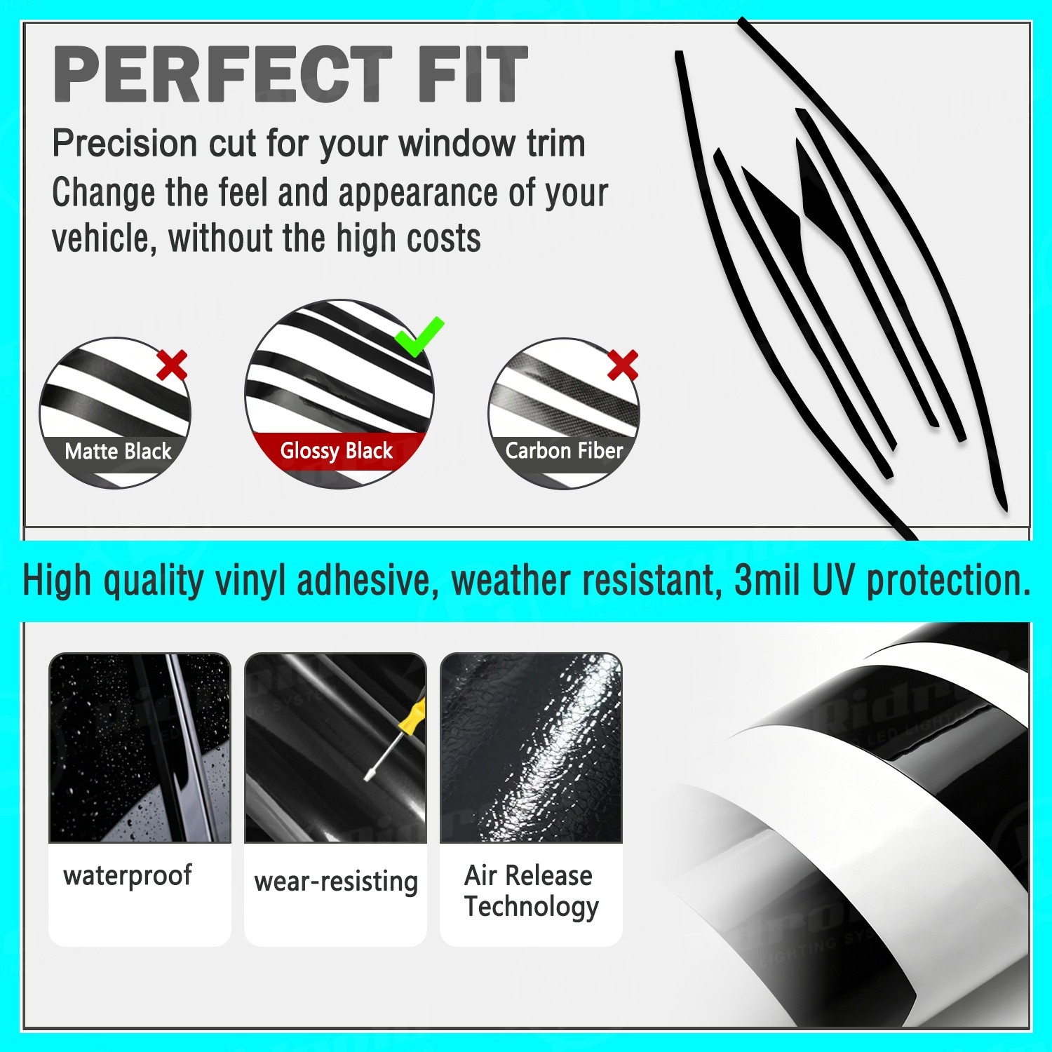 For 2016-2021 Honda Civic Sedan Chrome Delete Blackout Window Trim Glossy Black