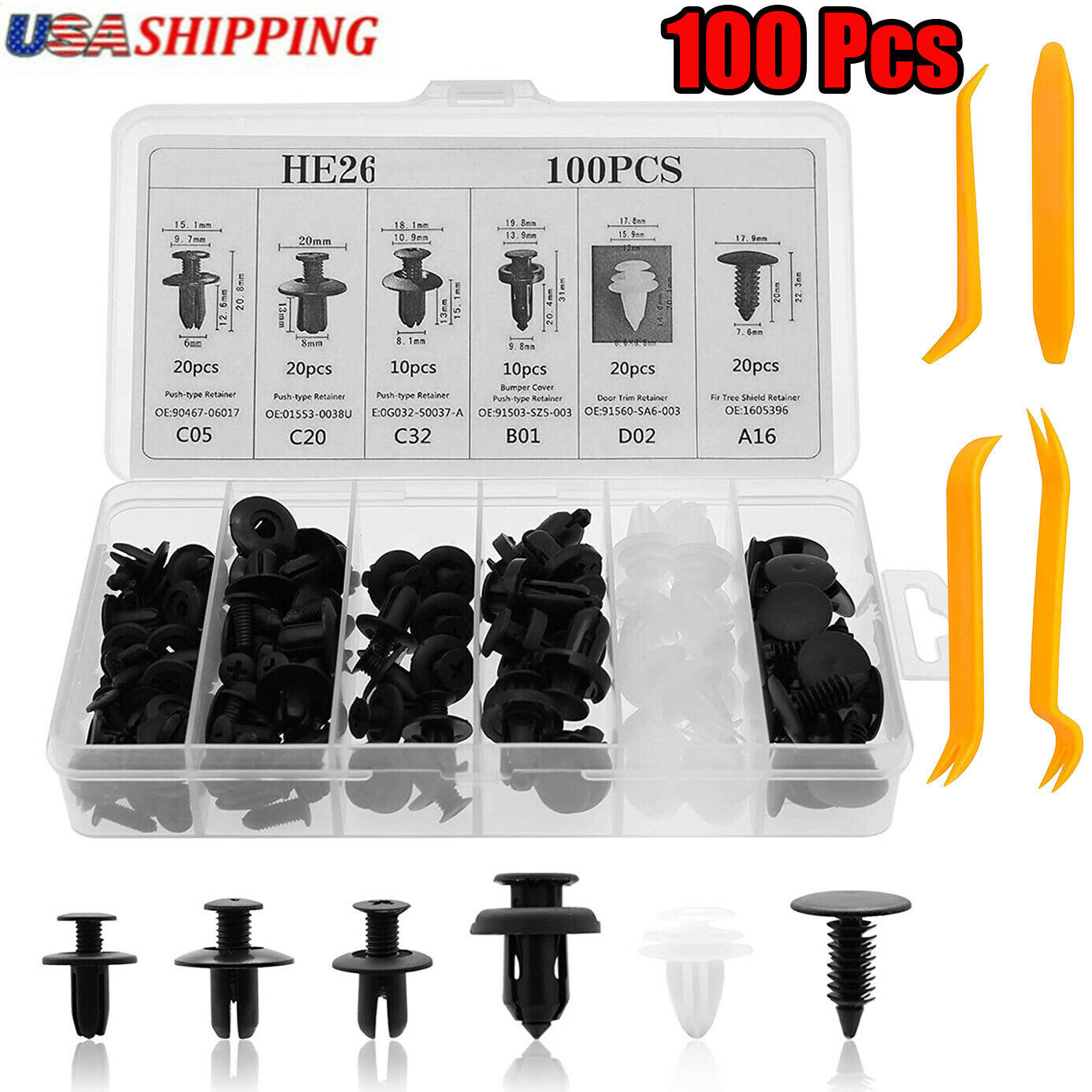 For Nissan Fastener Box Set Bumper Fender Liner Push Type Retainer Clips -100x