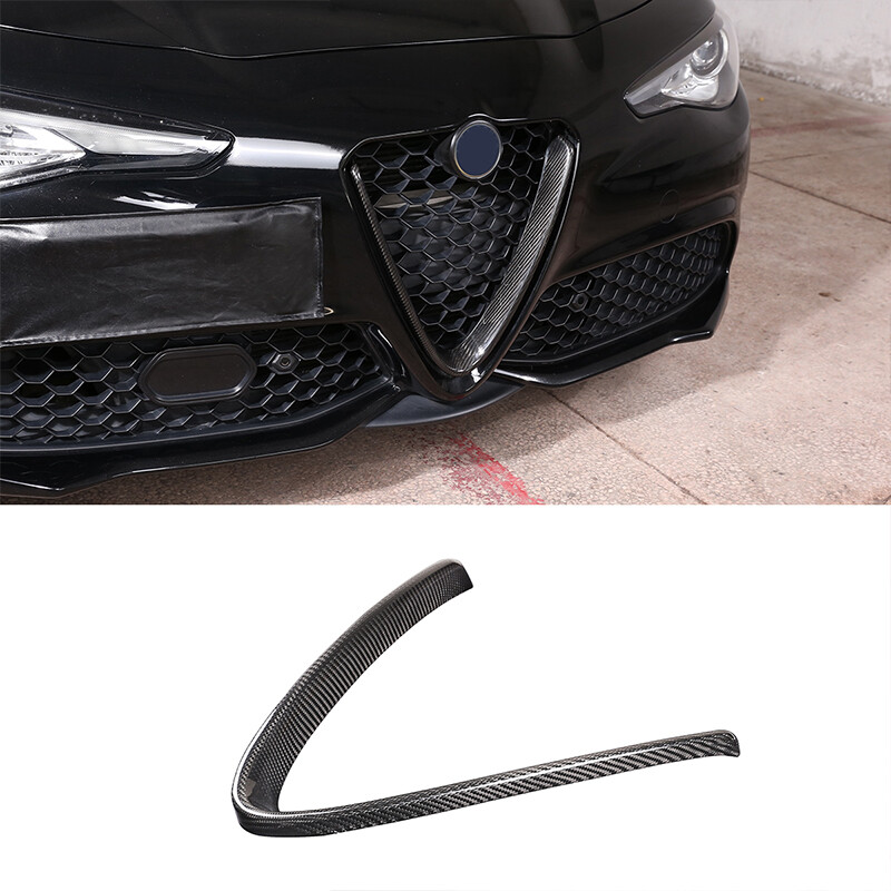 FOR 2017-22 ALFA ROMEO GIULIA BASE CARBON FIBER FRONT V SHAPE GRILLE COVER TRIM