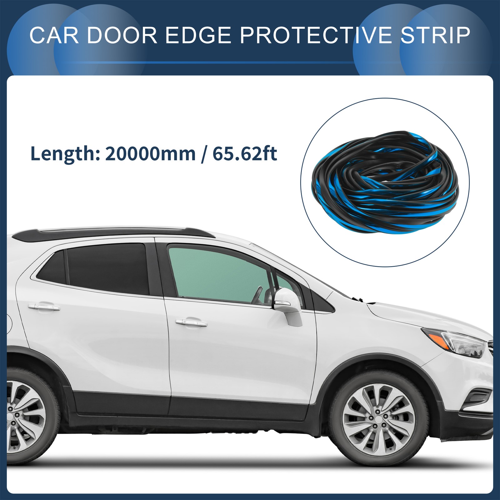 Universal Car Door Edge Guards Exterior 65.62ft U-Shaped PVC Chrome Blue 1 Pc