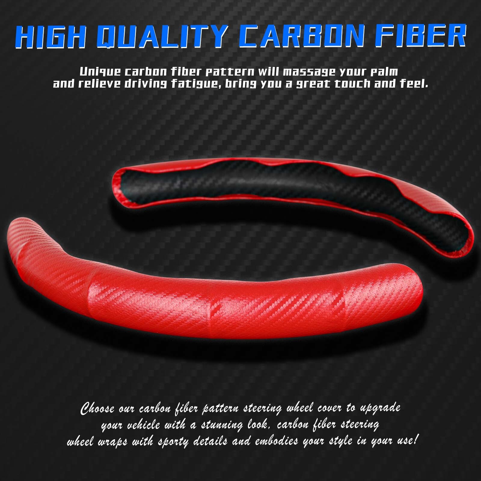 15″ Clip on Car Carbon Fiber Steering Wheel Cover Non-slip Protector 2 Piece Set