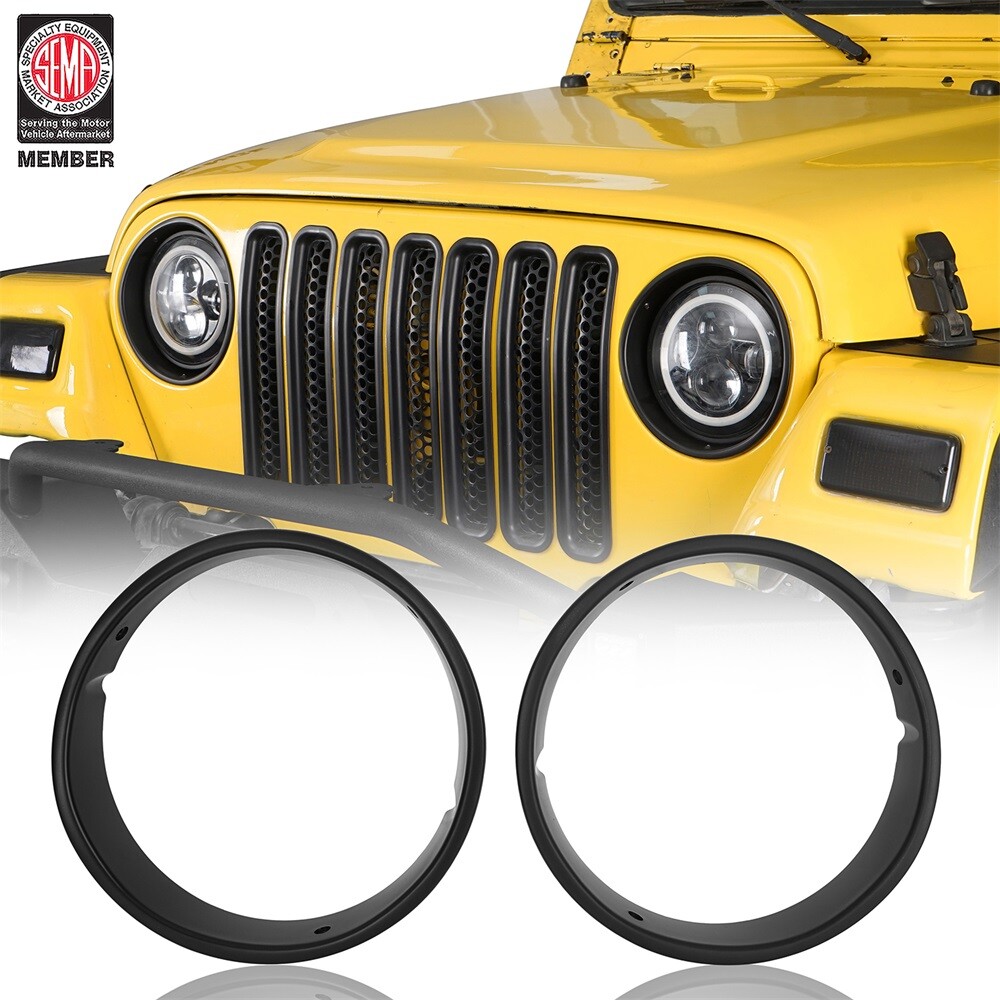 2PCS ROUND HEADLIGHT COVER BLACK W/ BOLTS FIT FOR 1997-2006 WRANGLER JEEP TJ