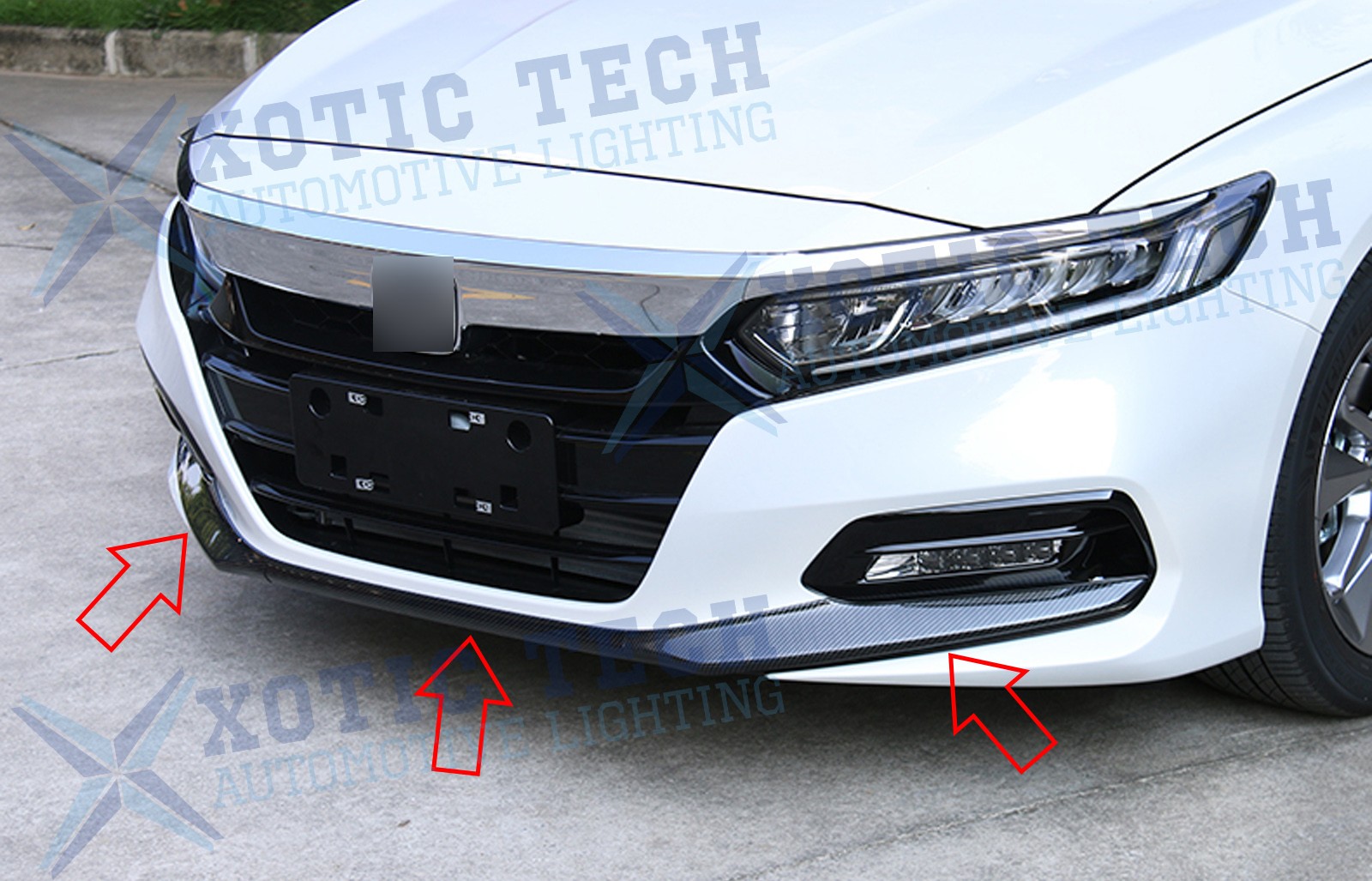 3pcs/Set Carbon Look Front Bumper Lip Chin Stripe Cover for Honda Accord 2018-20
