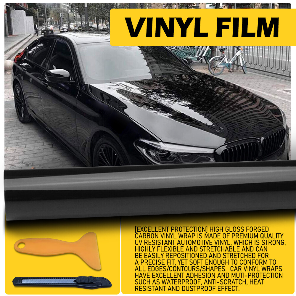Gloss Black Vinyl Automotive Wrap Film Roll Car Wrap Stickers 59IN x 11.8IN