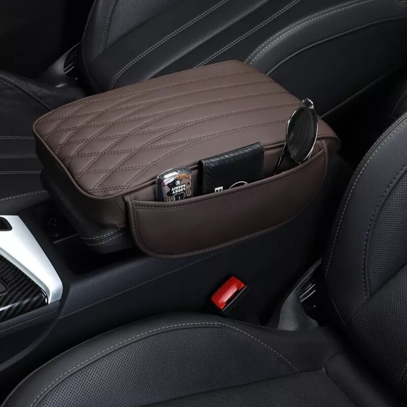 Car Armrest Cushion Leather Memory Foam Center Console Pad with Storage Pocket