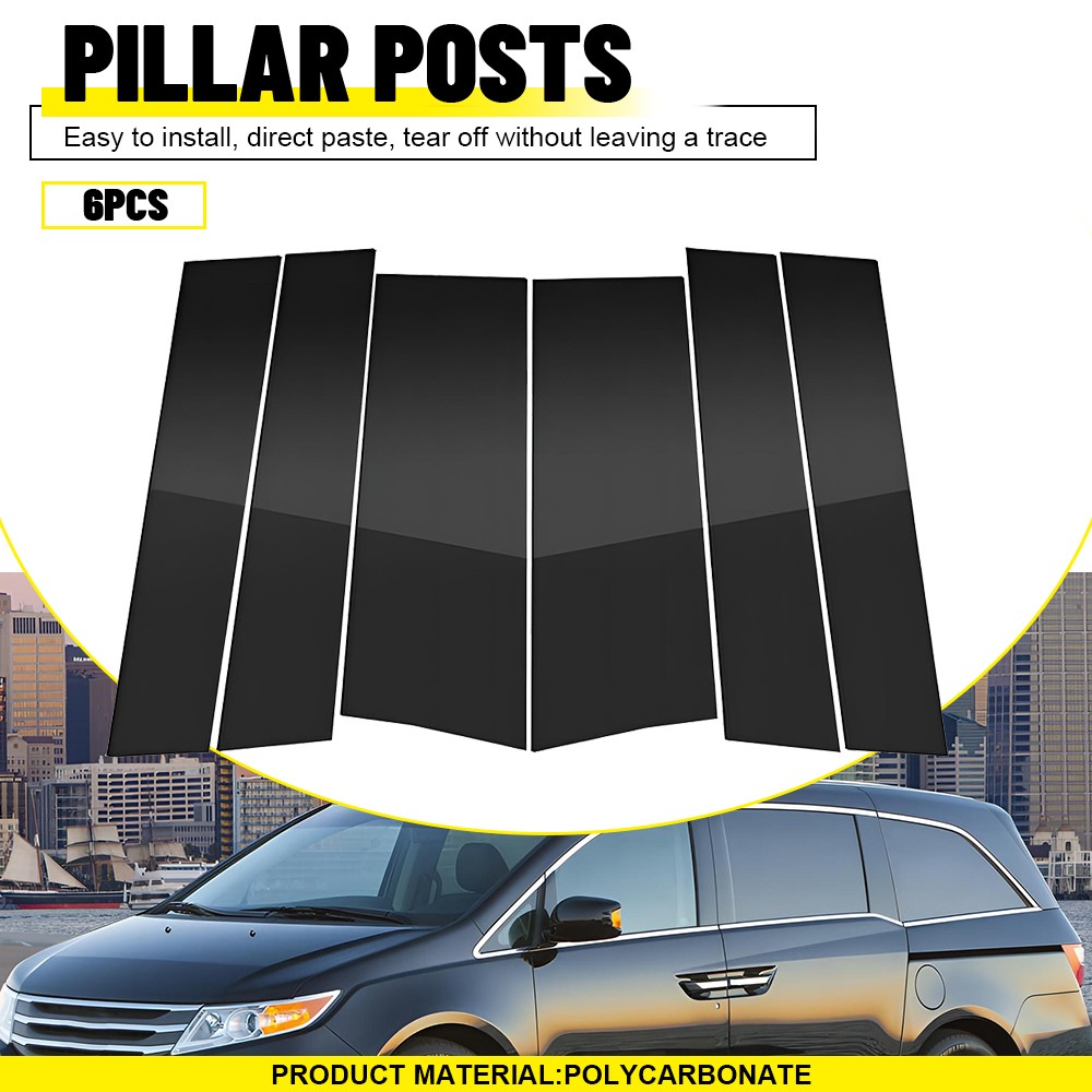 For Honda Odyssey 2011-2017 6Pcs Glossy Black Pillar Posts Door Trim Cover