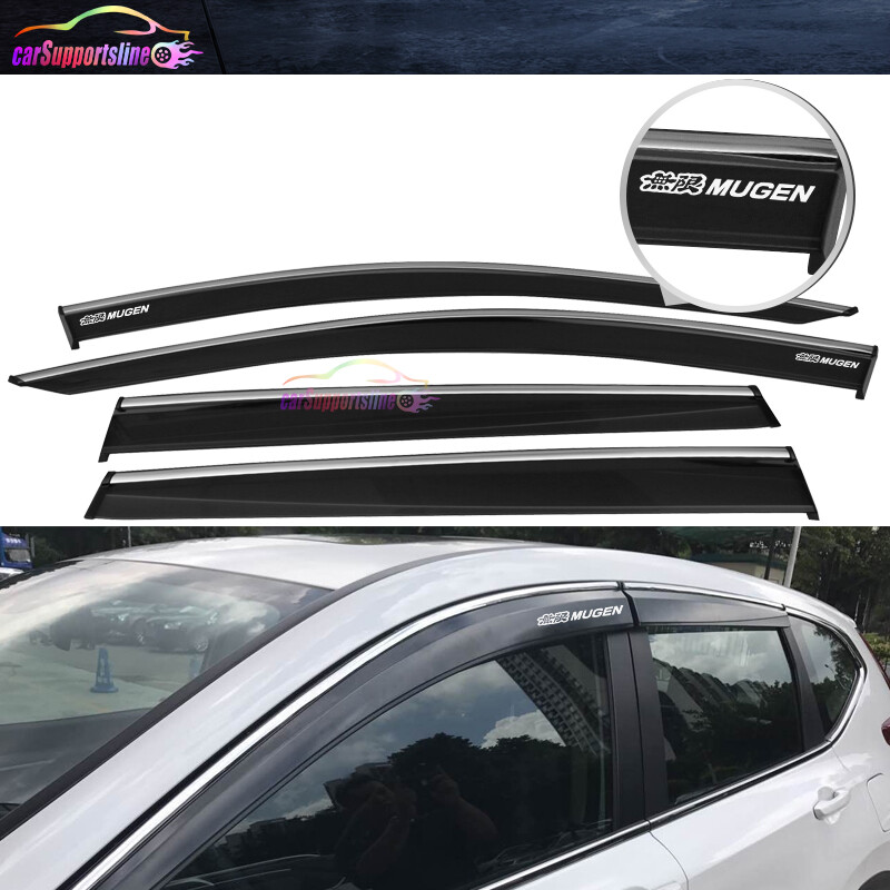 Fits 17-22 CR-V Slim Style Window Visor Guard w/ Chrome Trim & Silver Mugen