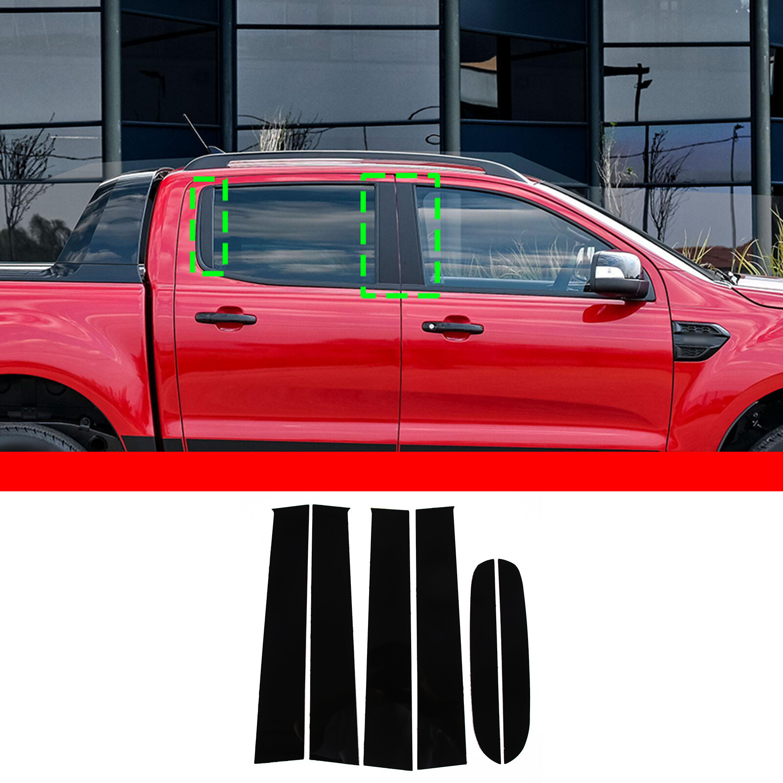 Black Pillar Post Window Door Trim Cover Stickers Fit For Ford Ranger 2015-2021