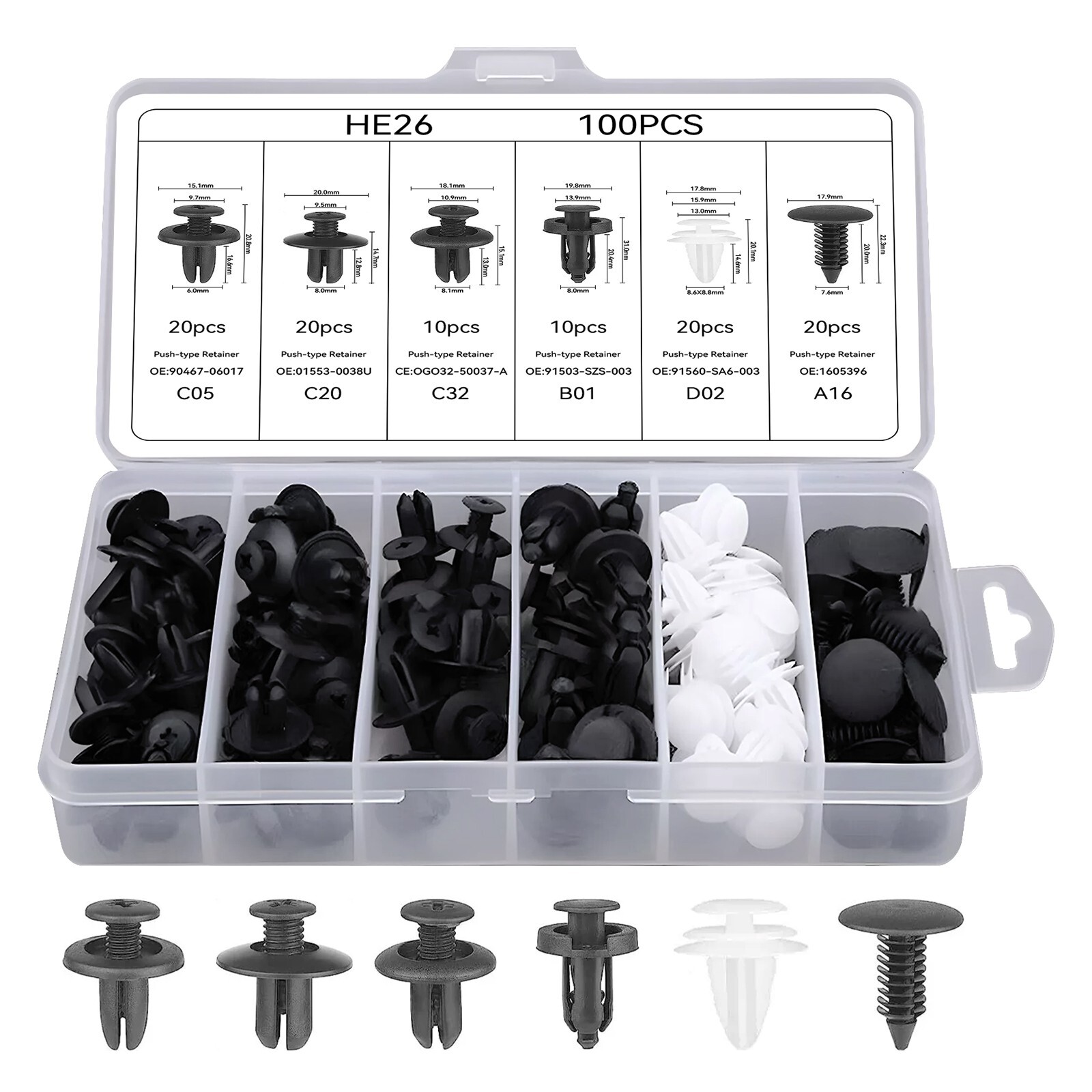 100Pcs Bumper Clips Retainer Auto Car Rivets Fastener Fender-Push Pin Trim +++