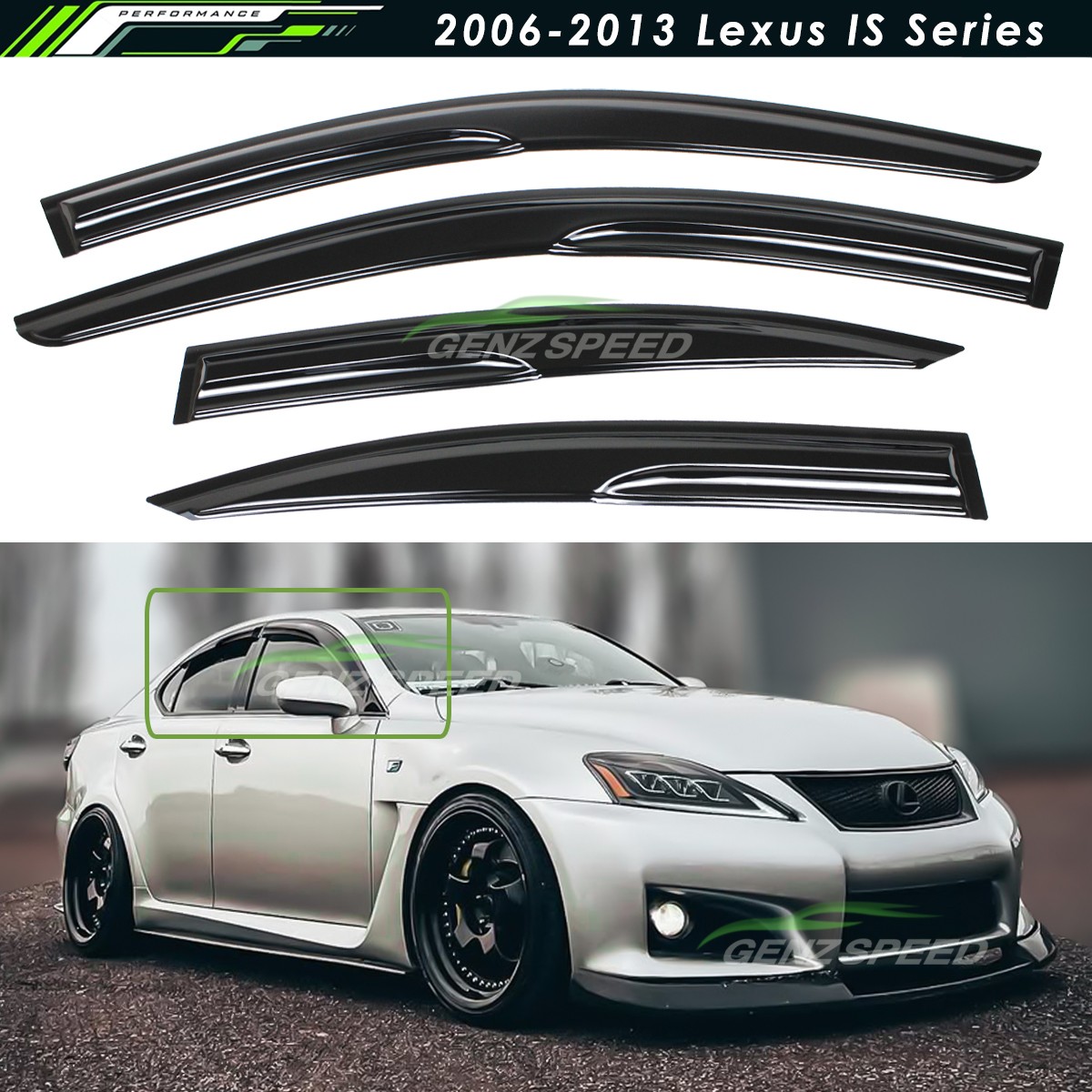 For 2006-2013 Lexus IS250 IS350 IS-F JDM Mugen Style Window Visors Rain Guards
