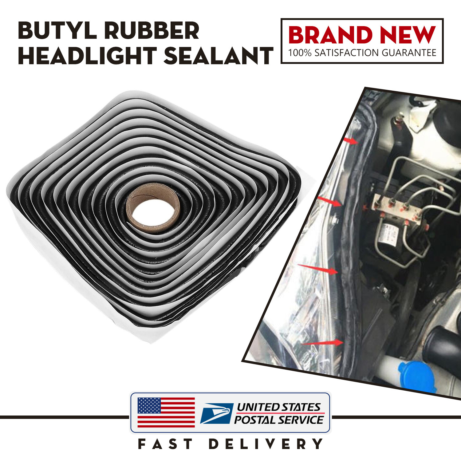 13FEET Butyl Tape Rubber Glue Headlight Sealant Retrofit Reseal Headlamps Door