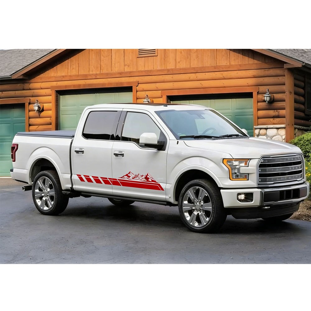 2pcs 68” Red Mountains Stripe Graphic Side Body Vinyl Decal Stickers For Pickup
