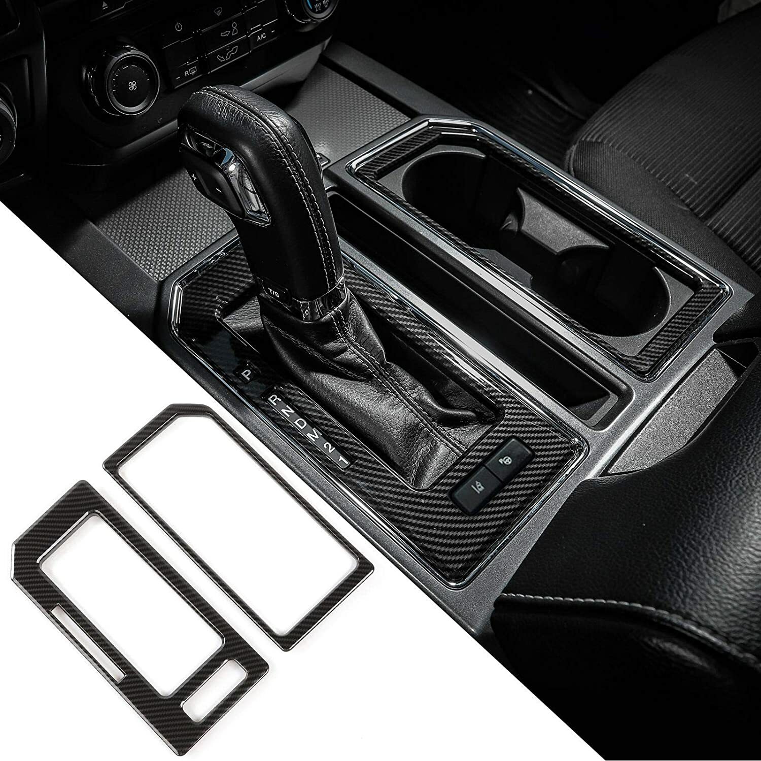 Carbon Fiber Cab Gear Shift & Cup Holder Cover Trim for Ford F150 2016-2019 t
