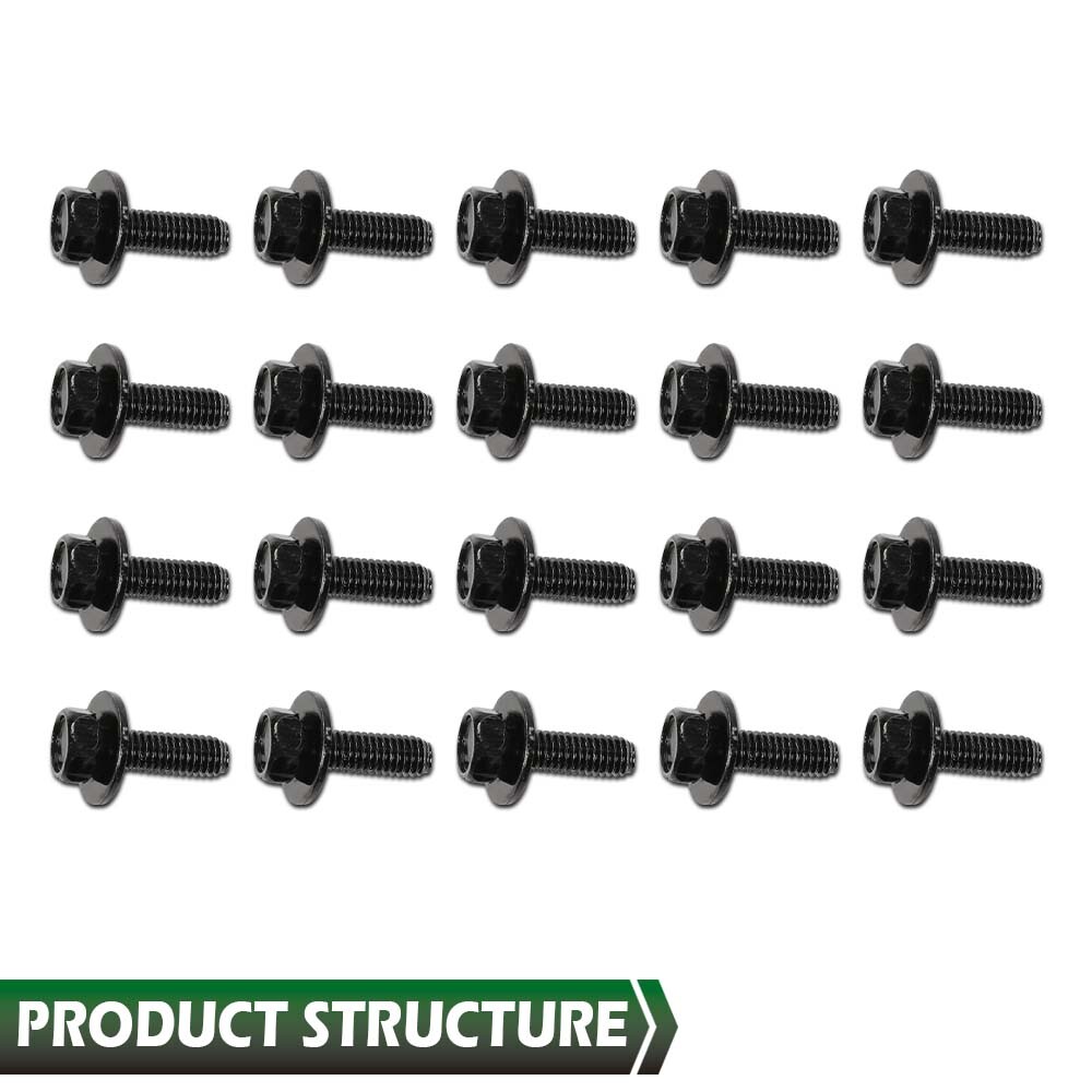Fit For Honda Body Bolts- M6 1.0 x 20mm Long- 10mm Hex- 17mm Washer 20 Bolts USA