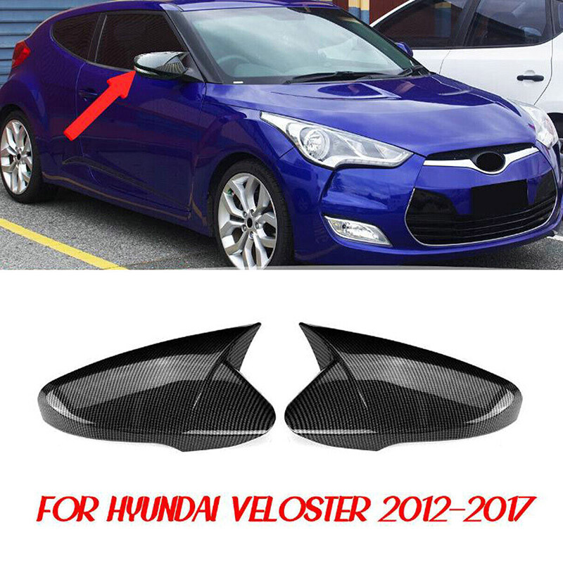 2PCS For Hyundai Veloster 2012~2017 Carbon Fiber OX Rear View Mirror Cover Trim