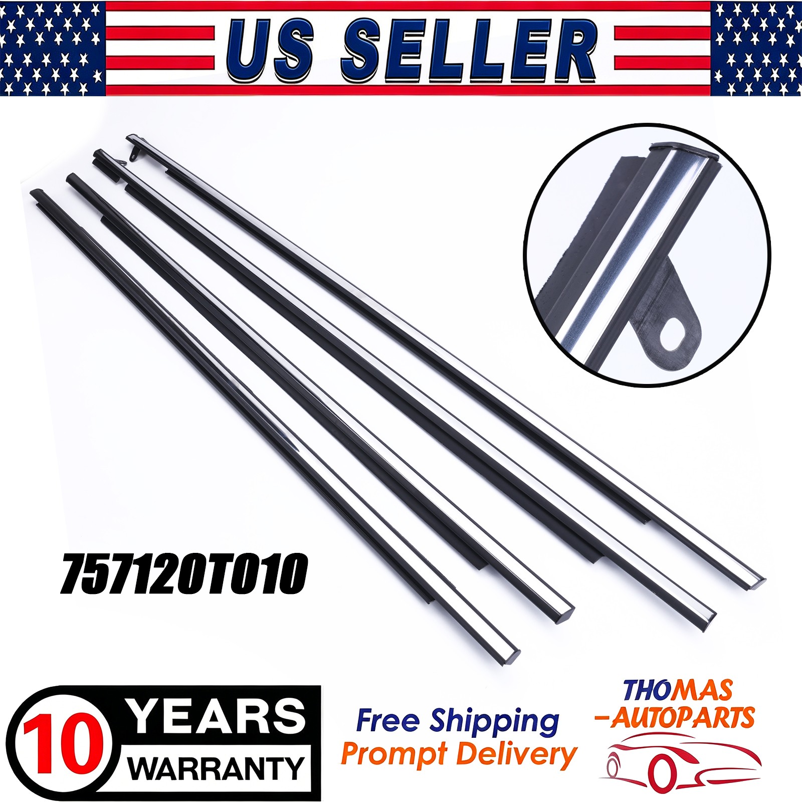 4PCS Window Moulding Weatherstrip Seal Chrome Outside For Toyota Venza 2009-2016