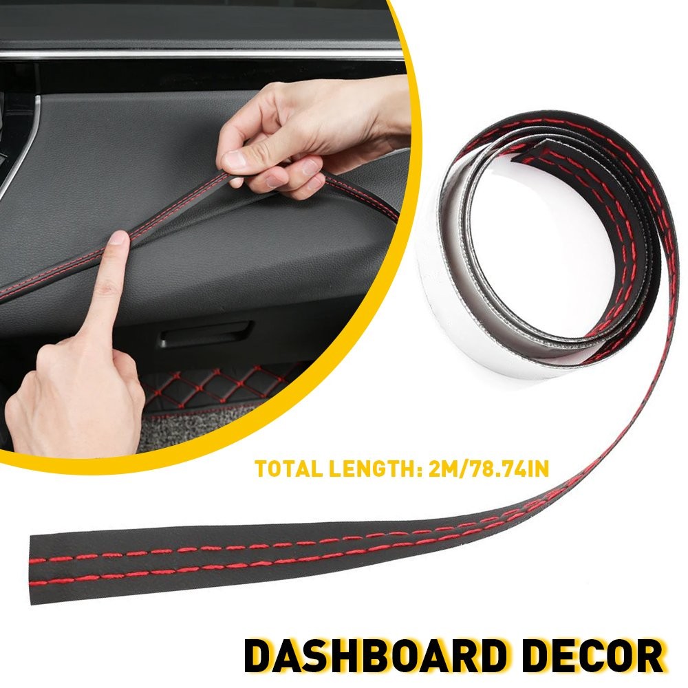 2M Red PU Leather Car Dashboard Interior Decor Line Strip Sticker Moulding Trim