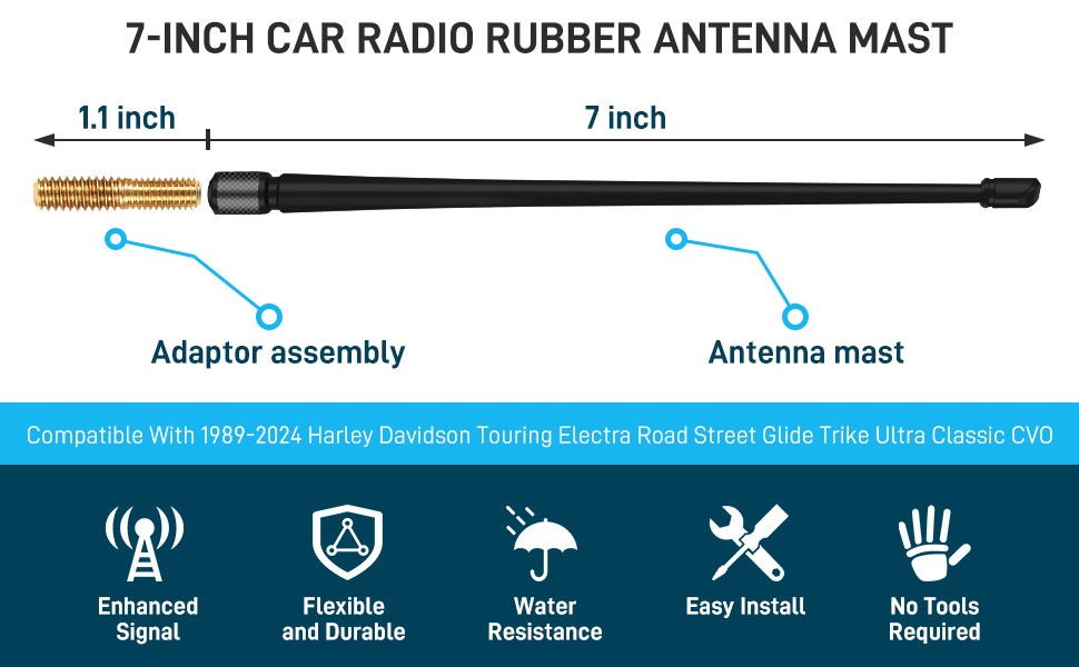 Motorcycle Antenna Mast FM/AM 7″/9”/13” For Harley Davidson 1989-2022 Street
