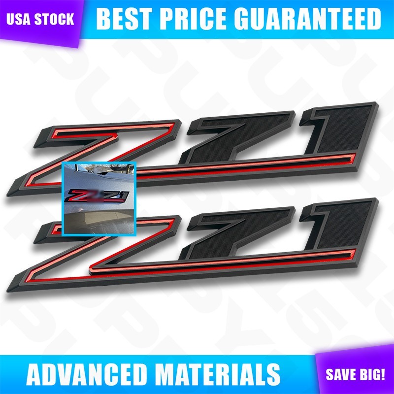 2pc Matte Black Red 2019-2025 For Silverado Z71 Emblem Fender Side Letters Badge