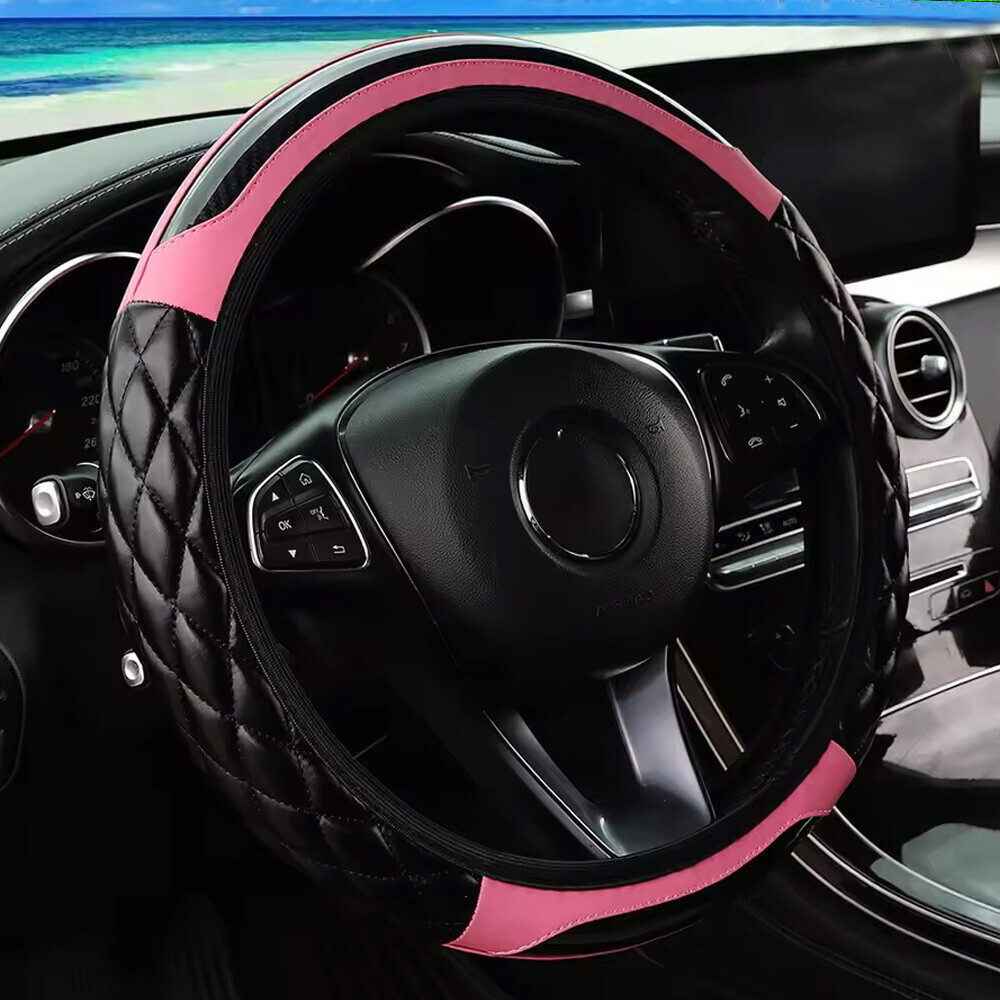 15” Carbon Fiber Leather Automotive Steering Wheel Cover Car Accessories 38cm
