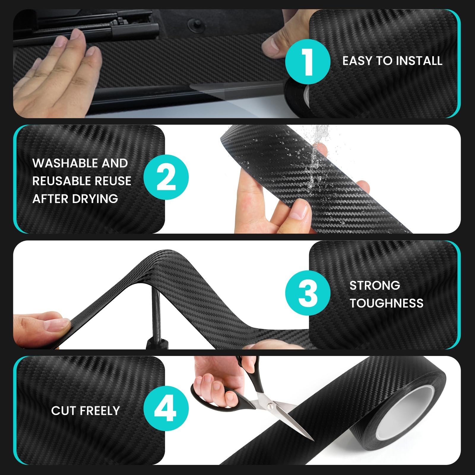 LonXFan Black Carbon Fiber Wrap 4In x 33Ft 5D Carbon AntiCollision Window Sil…