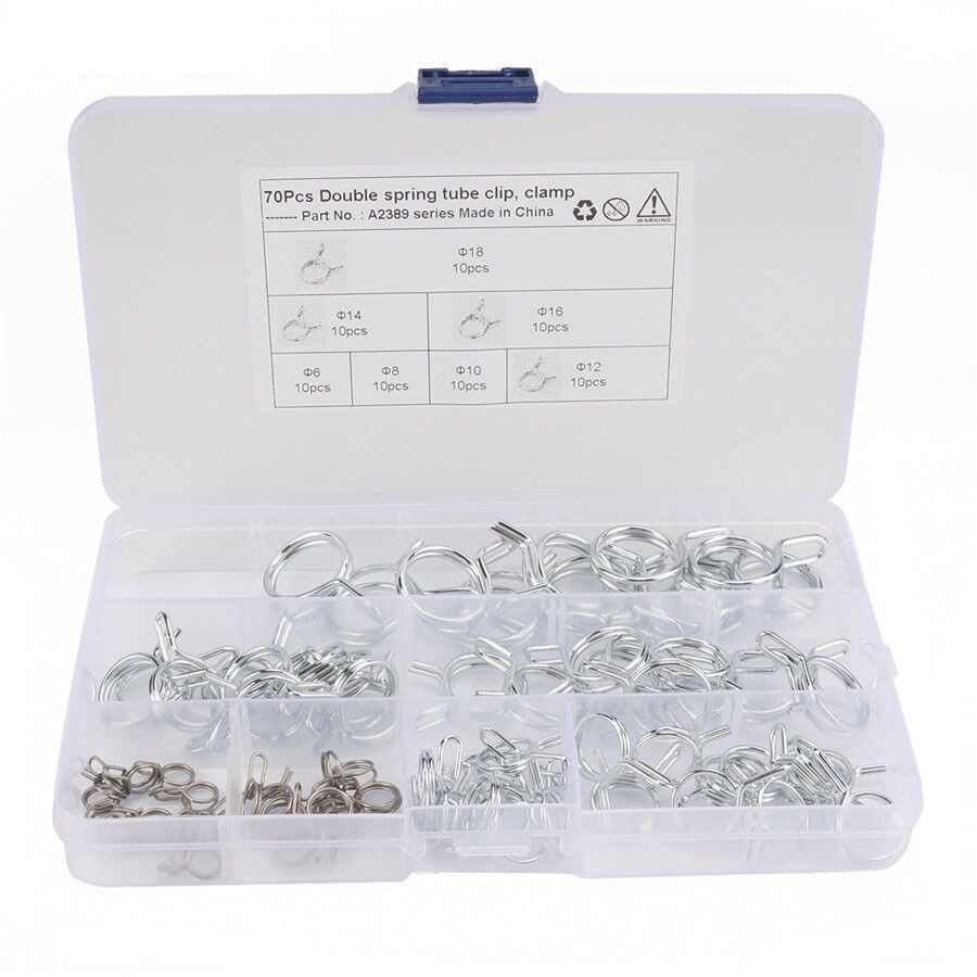Hose Spring Clamps Φ6-Φ18Fastener Fuel Water Line Pipe Air Tube Clips Kit 70PCS