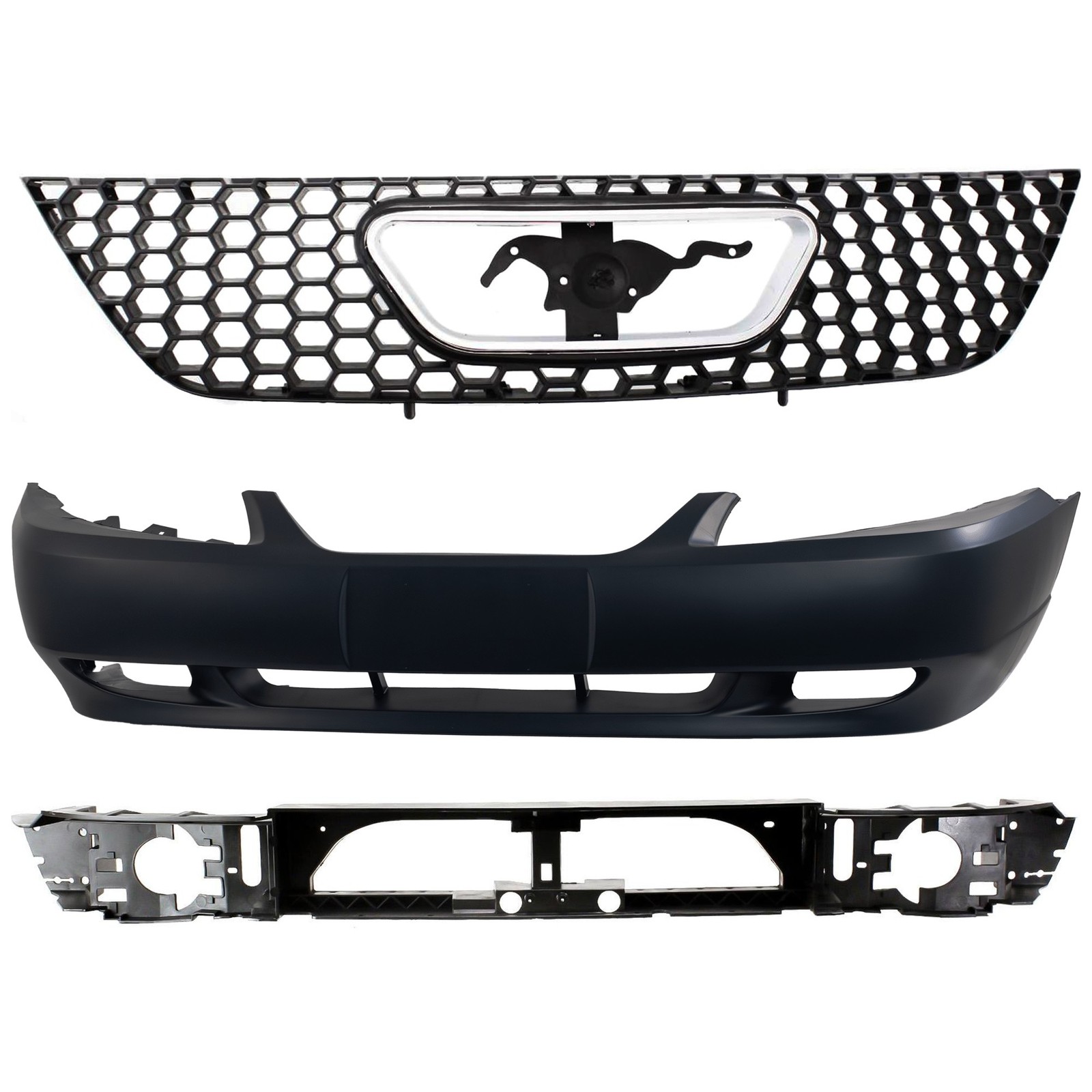 MUSTANG 99-04 FRONT BUMPER COVER 3-pc Kit with Grille Assembly and Header Panel