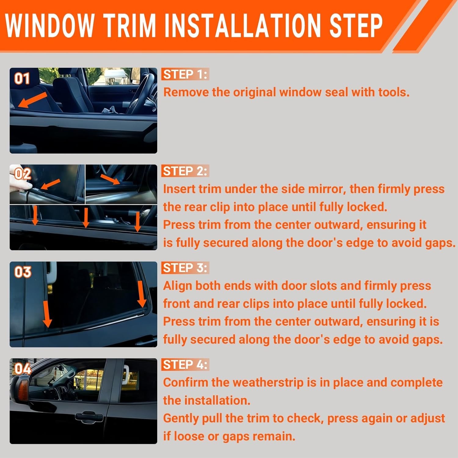 Rubber Window Seal Trim Compatible with 2007-2020 Tundra Double Cab 4 Count