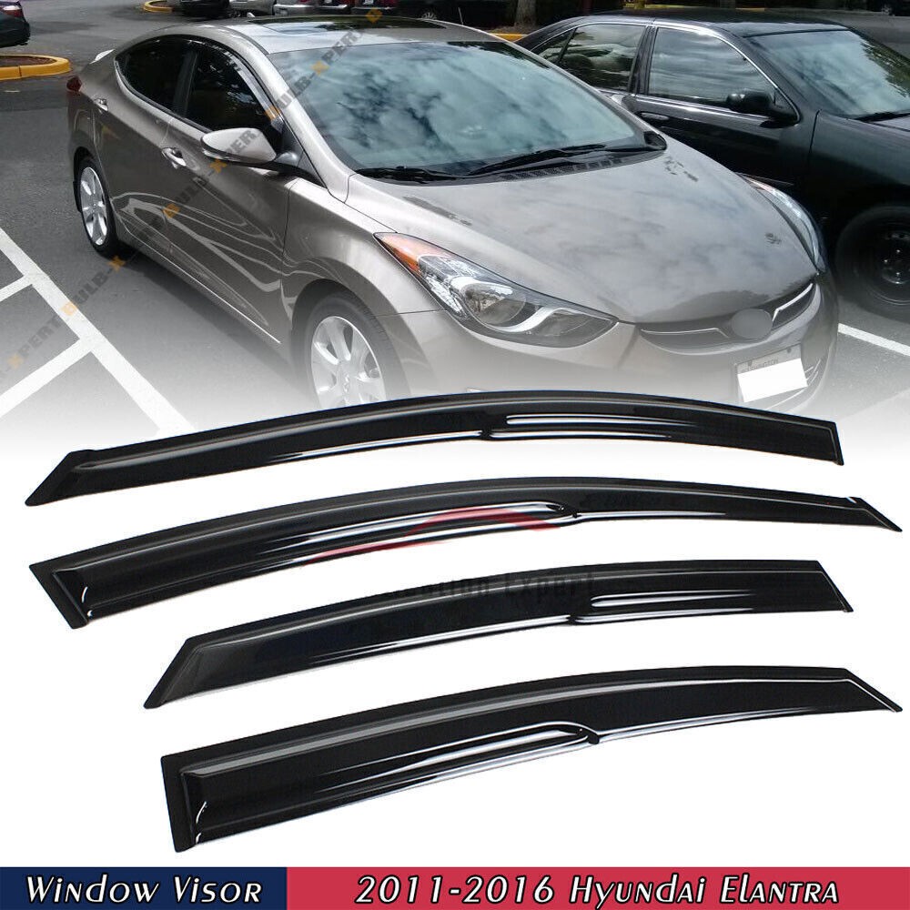 4pcs Black Window Visor For Hyundai Elantra 2011-2016 Direct Replacement Tape-on