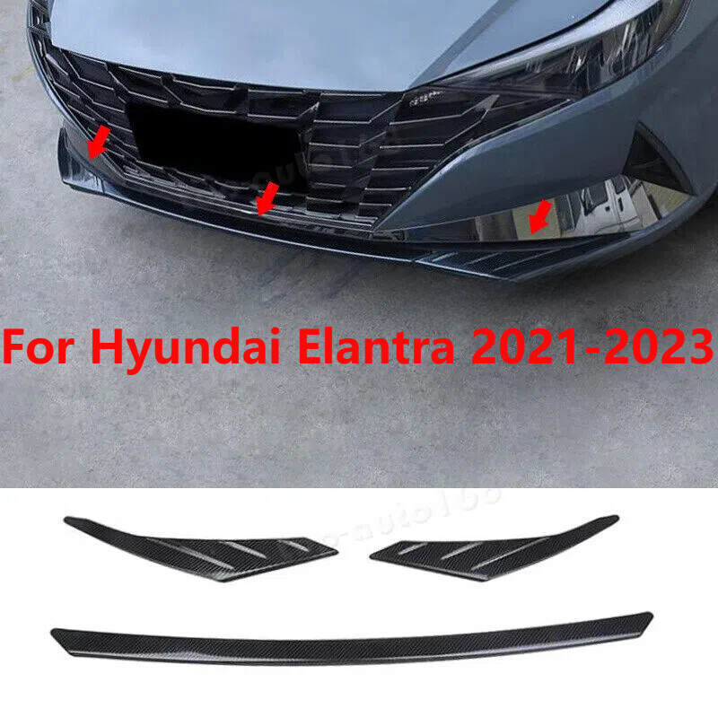 3PCS Steel Carbon Front Bumper Molding Cover Trim For Hyundai Elantra 2021-2023