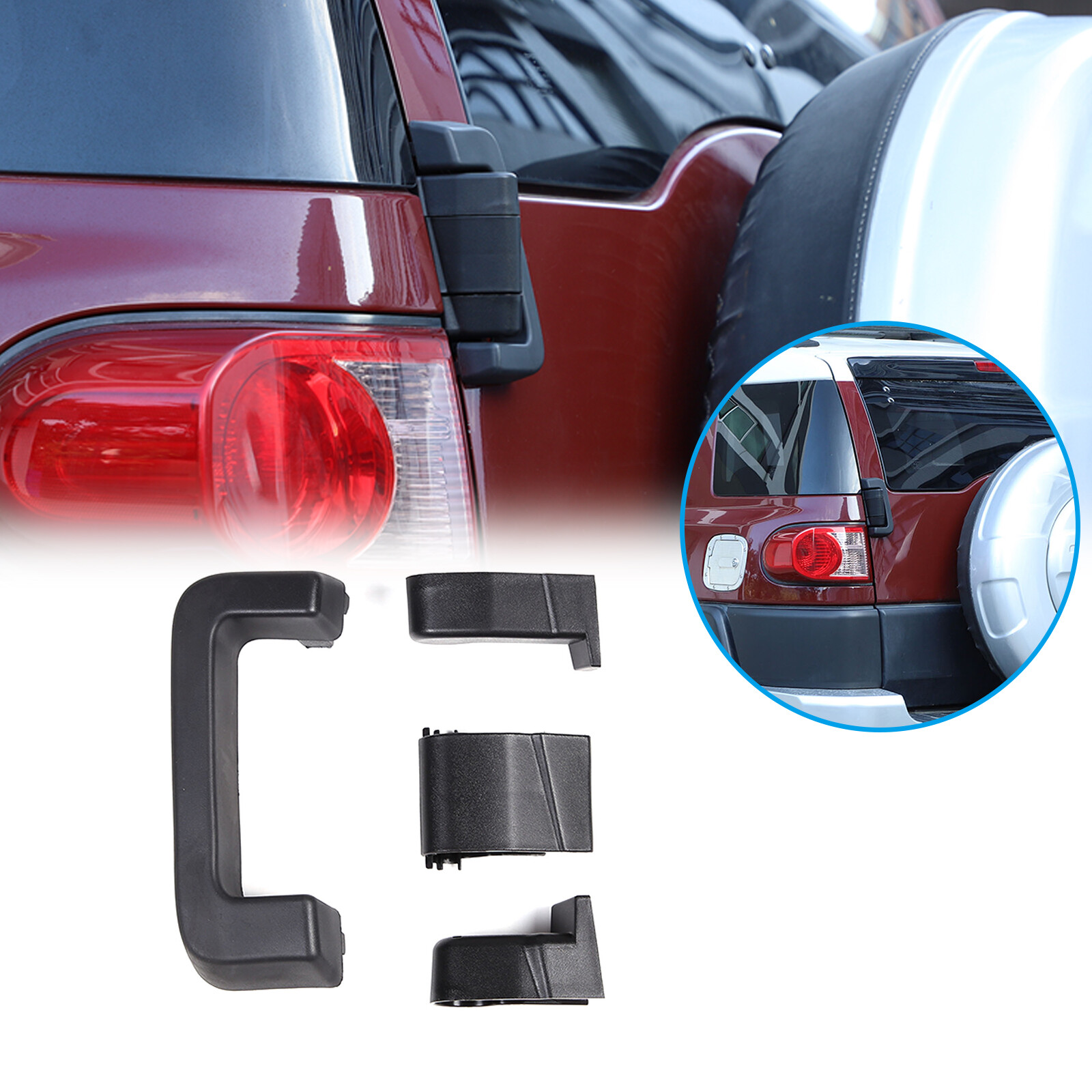 For Toyota FJ Cruiser 2007-2021 Exterior Tailgate Door Hinge Cover Trims Black