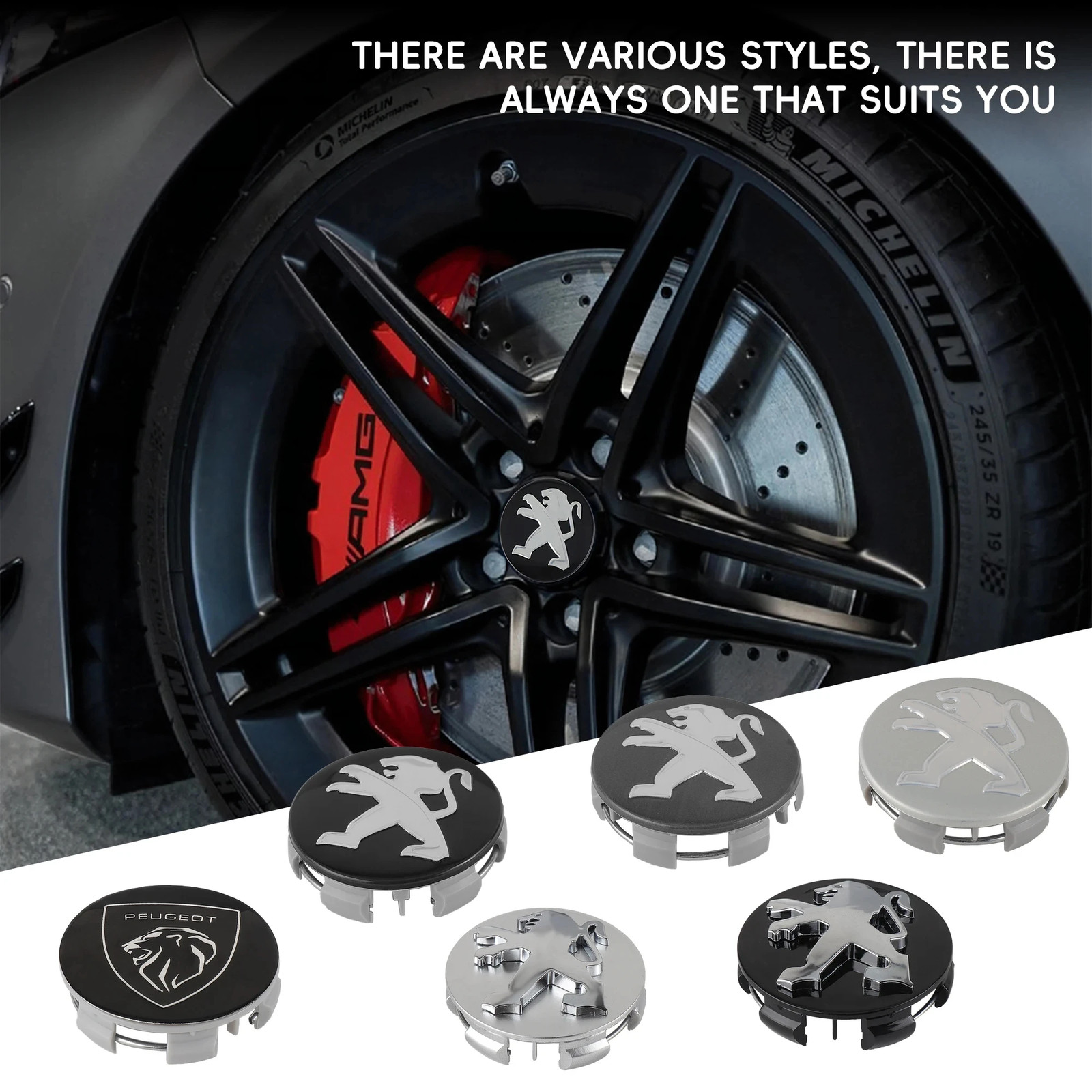 56/60mm Original 4-Piece Car Wheel Center Hub Cover Badge Cover for Peugeot
