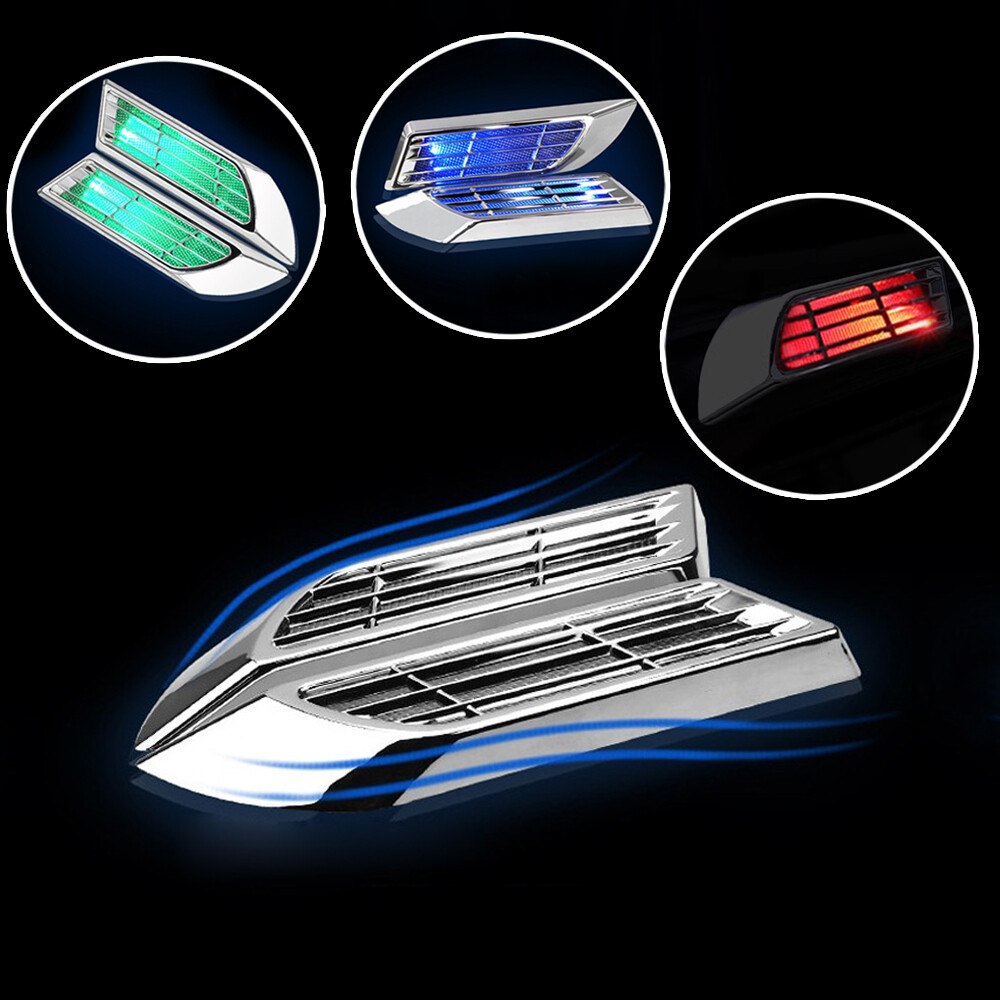2× Solar Warning Light Fender Mount False Air Vent Sticker Trim Car Accessories