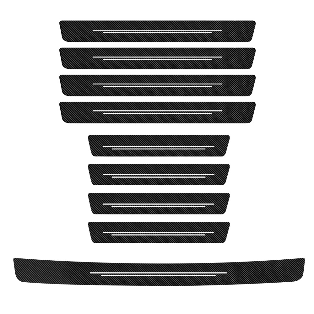 9Pcs Carbon Fiber Leather Door Scuff Sill Cover Panel Step Protector Trims Guard