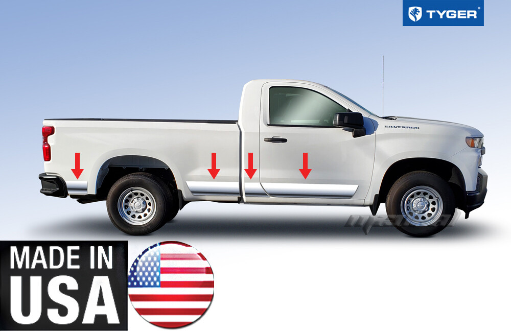 TYGER Chrome Rocker Panel Trim Fits 19-21 Chevy Silverado 1500 Reg Cab 6.5′ Bed
