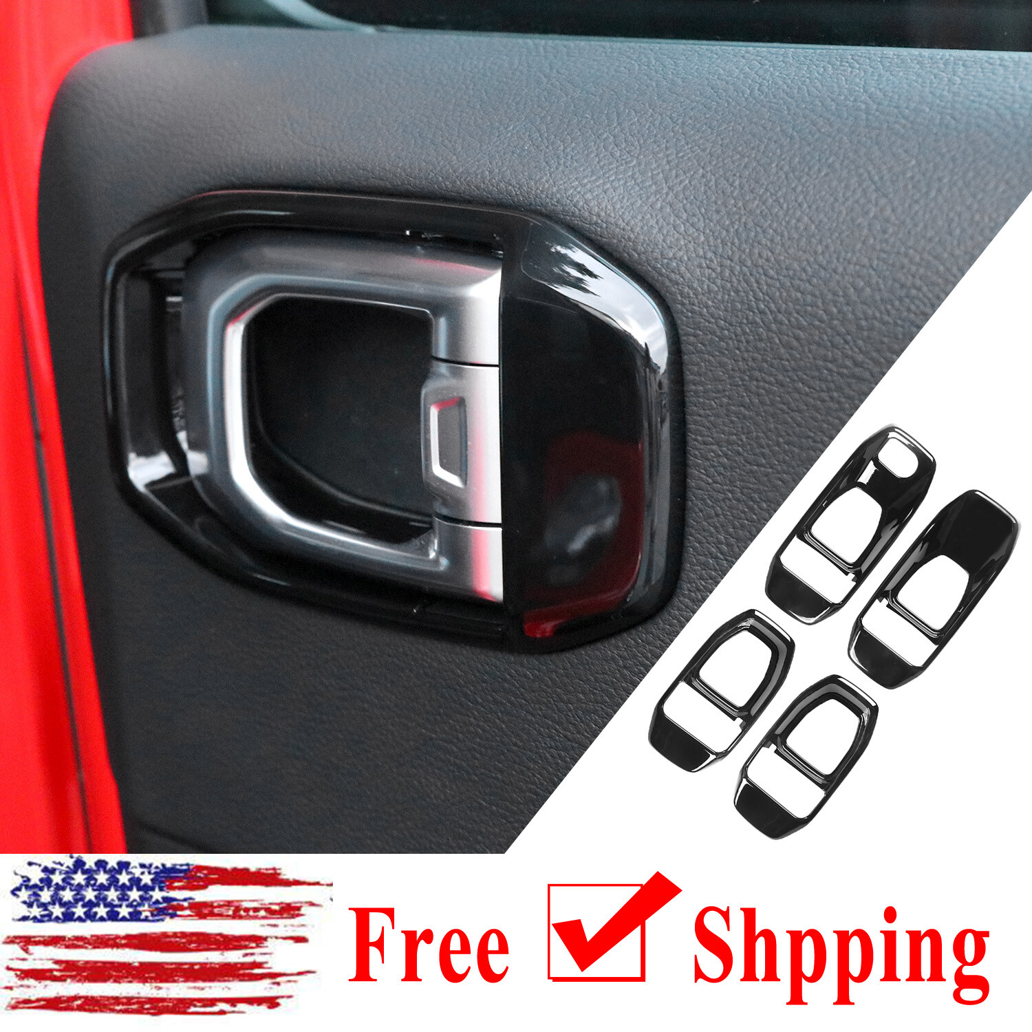 4PCS Black Interior Door Handle Bowl Cover Kit For Jeep Wrangler JL 2018+ 4Door