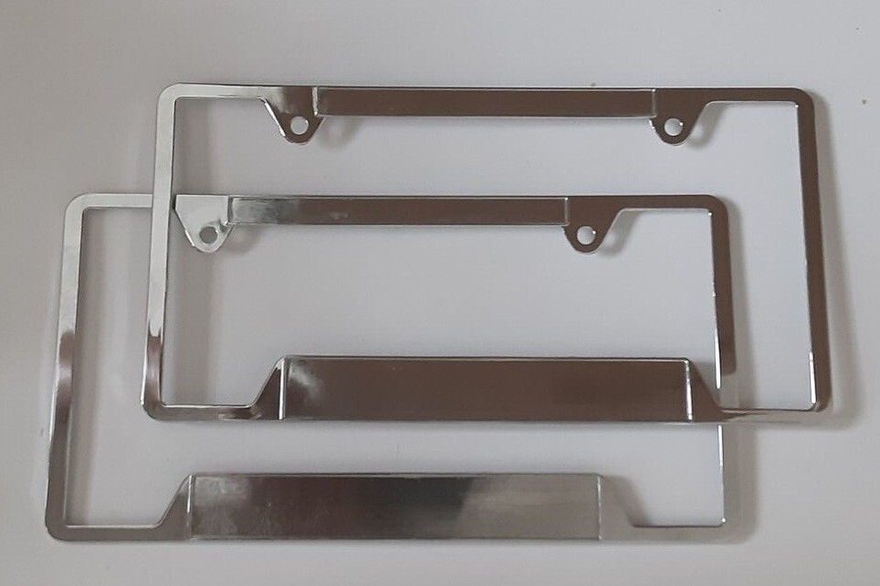 2X license plate frame blank plain chrome