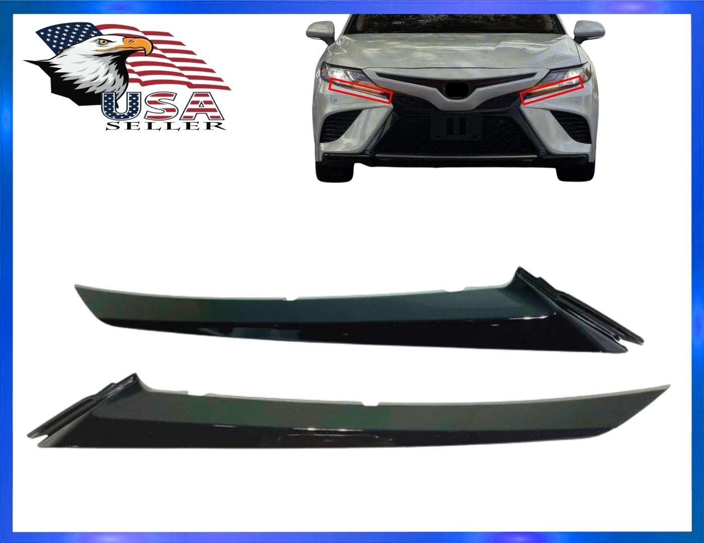 For 2018 2024 Toyota Camry Headlight Molding Trim Gloss Black Left Right