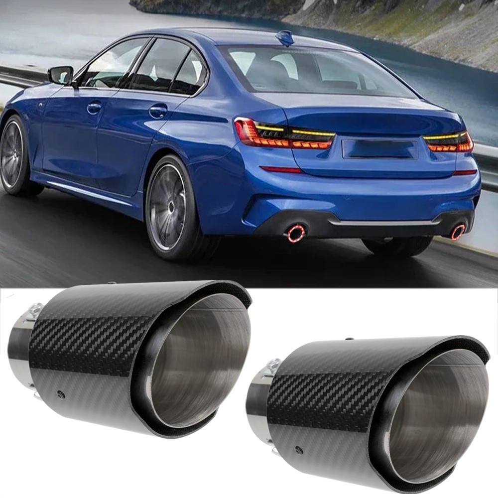 2.5″ In Carbon Fiber Exhaust Muffler Tip Pipe w/LED Light Pair For 3 Series G20