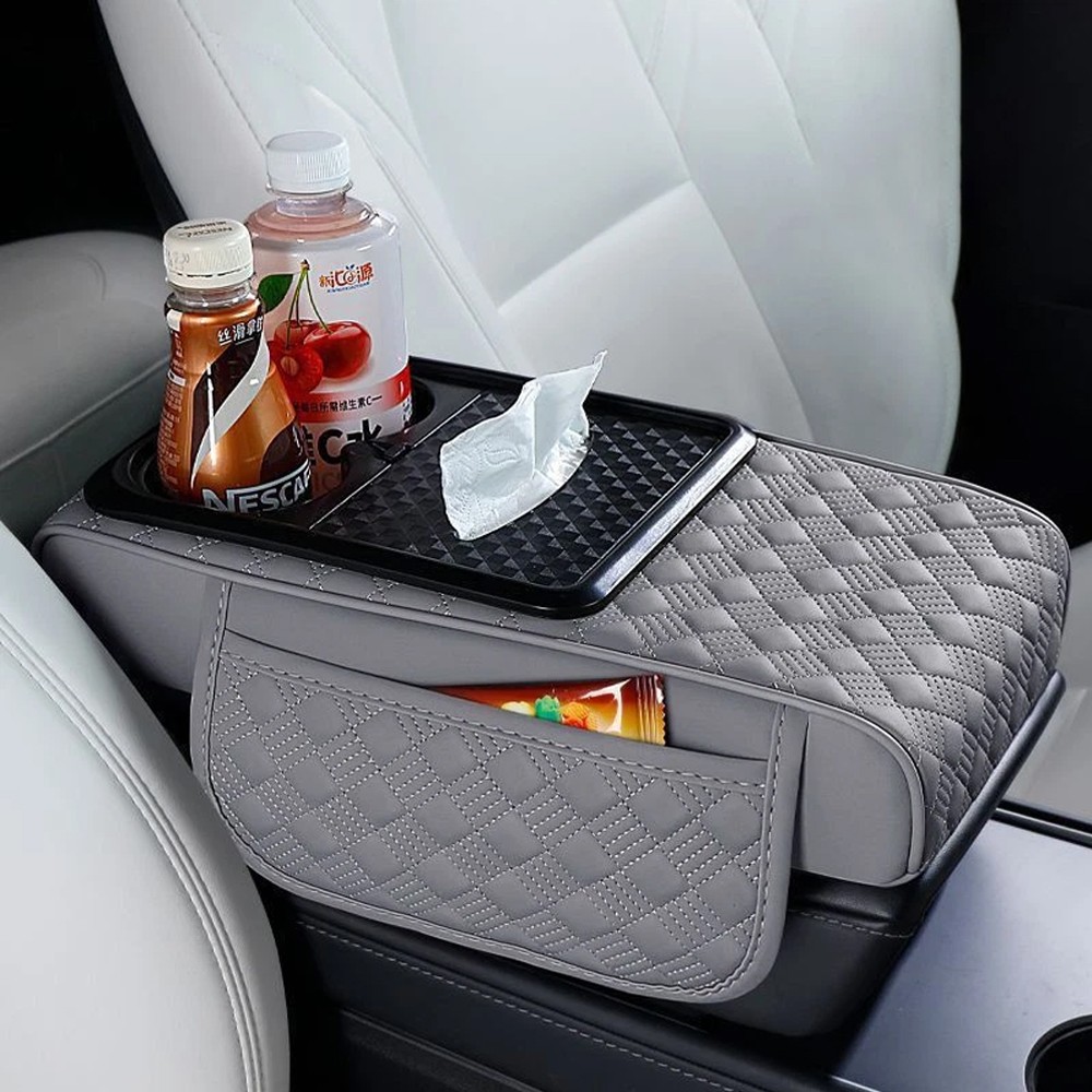 Car Armrest Cushion Center Console Cover with Cup Holder&Tissue Box&Phone Holder