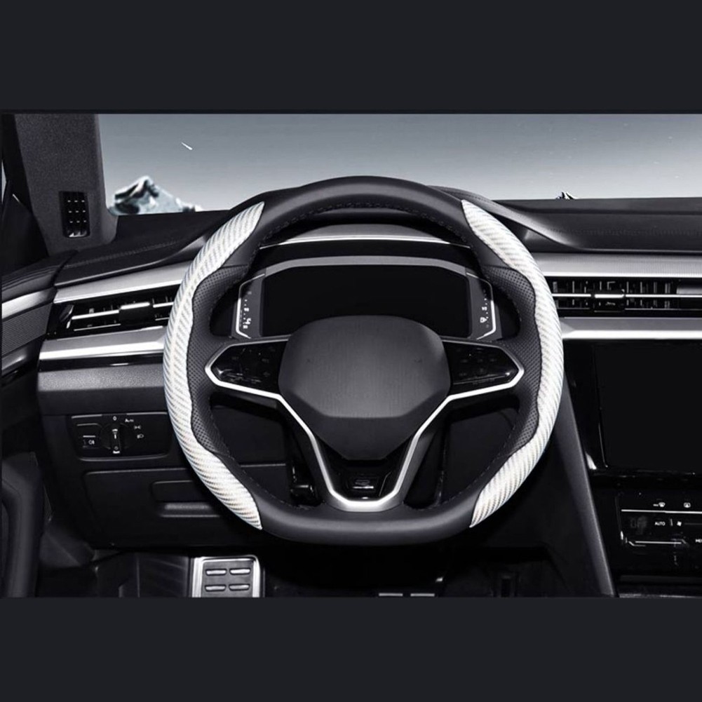 Universal Segmented Anti-slip Carbon Fiber Hard Car Steering Wheel Cover White