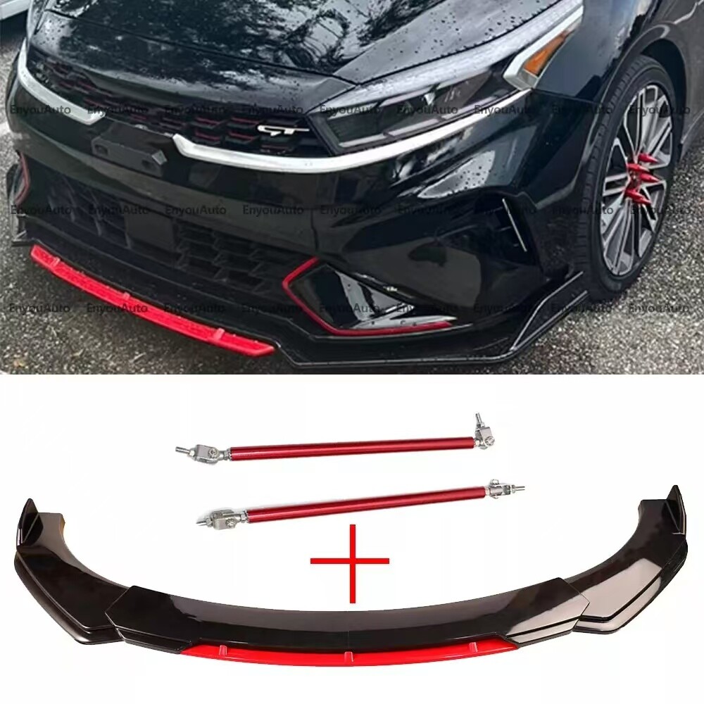 For Kia Forte Front Bumper Lip Spoiler Splitter Strut Rods Black Red