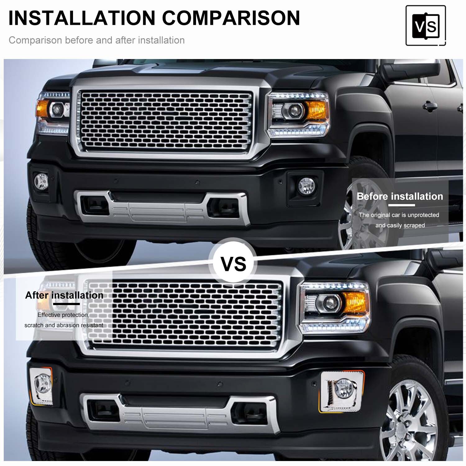 Chrome Sides Front Fog Light Lamp Trim Cover Decor Fit For GMC SIERRA 2014-2015