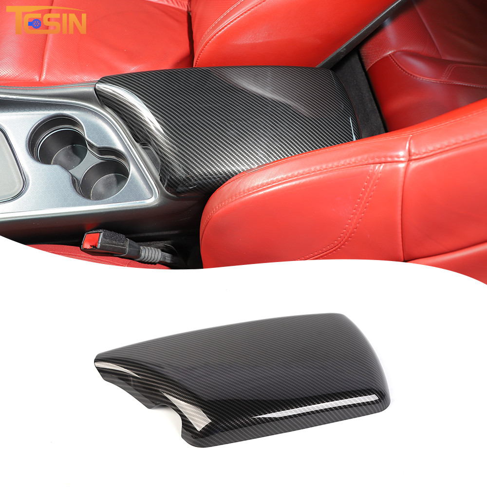 Carbon Fiber Armrest Box Panel Cover Trim For Dodge Challenger 2015+ Accessories