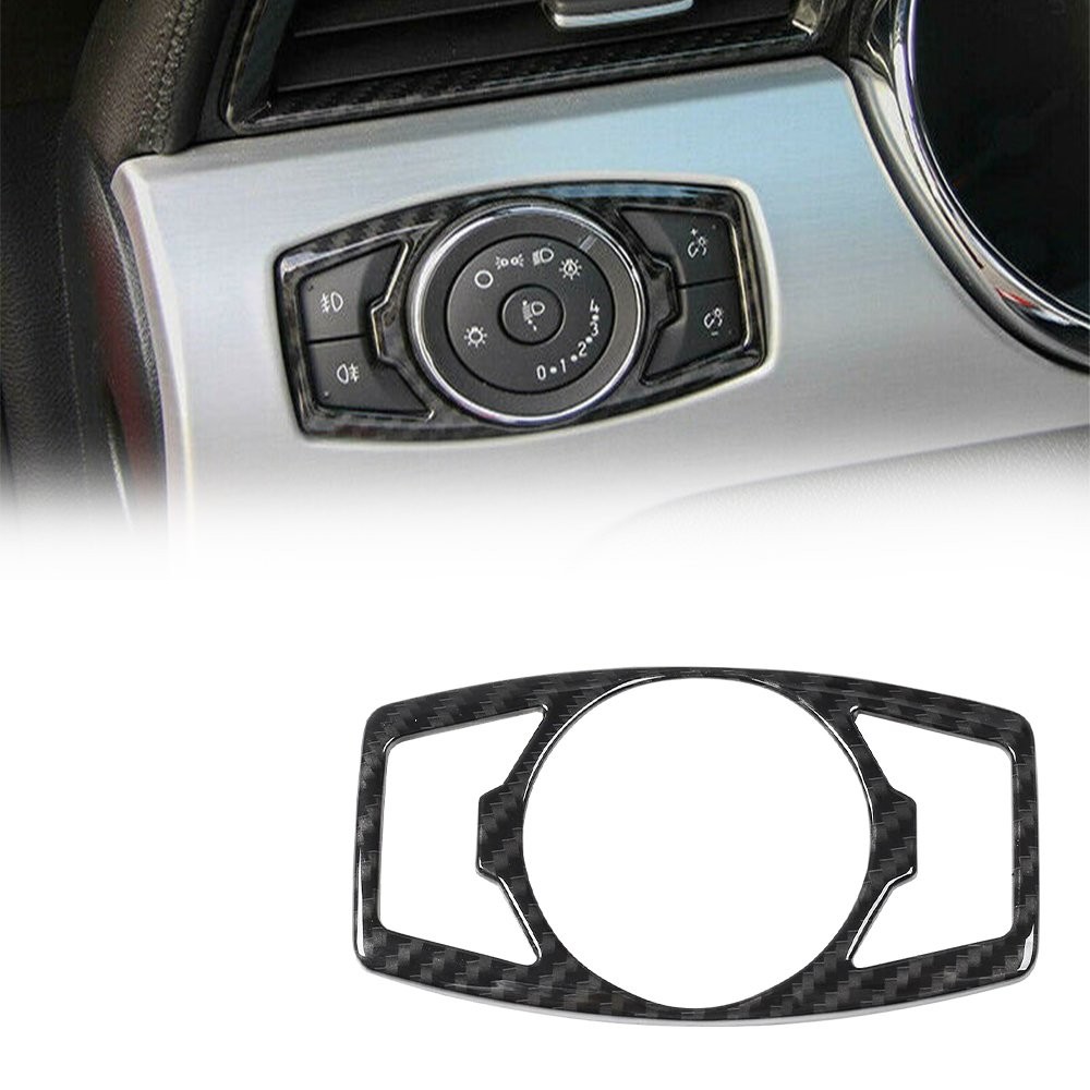 Carbon Fiber Grain Headlight Switch Cover Trim for 2015-2020 Ford F150 Mustang &