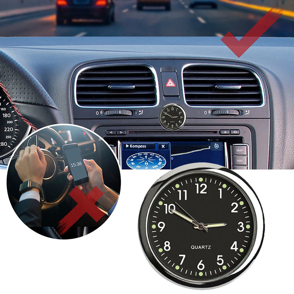 Mini Pocket Quartz Digital Analog Watch Stick-On Clock Luminous Fit For Car Boat