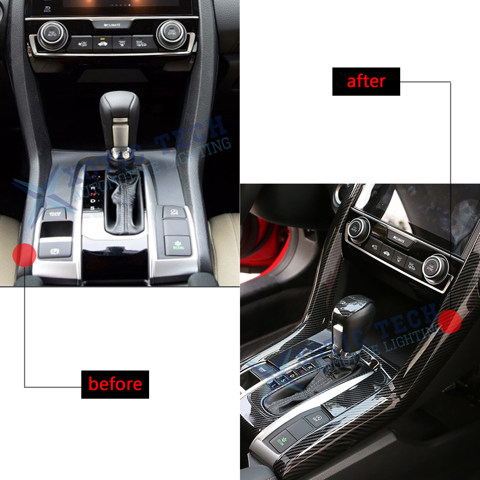 For Honda Civic 2016-21 Carbon Fiber Texture Gear Shift Panel Side Molding Cover